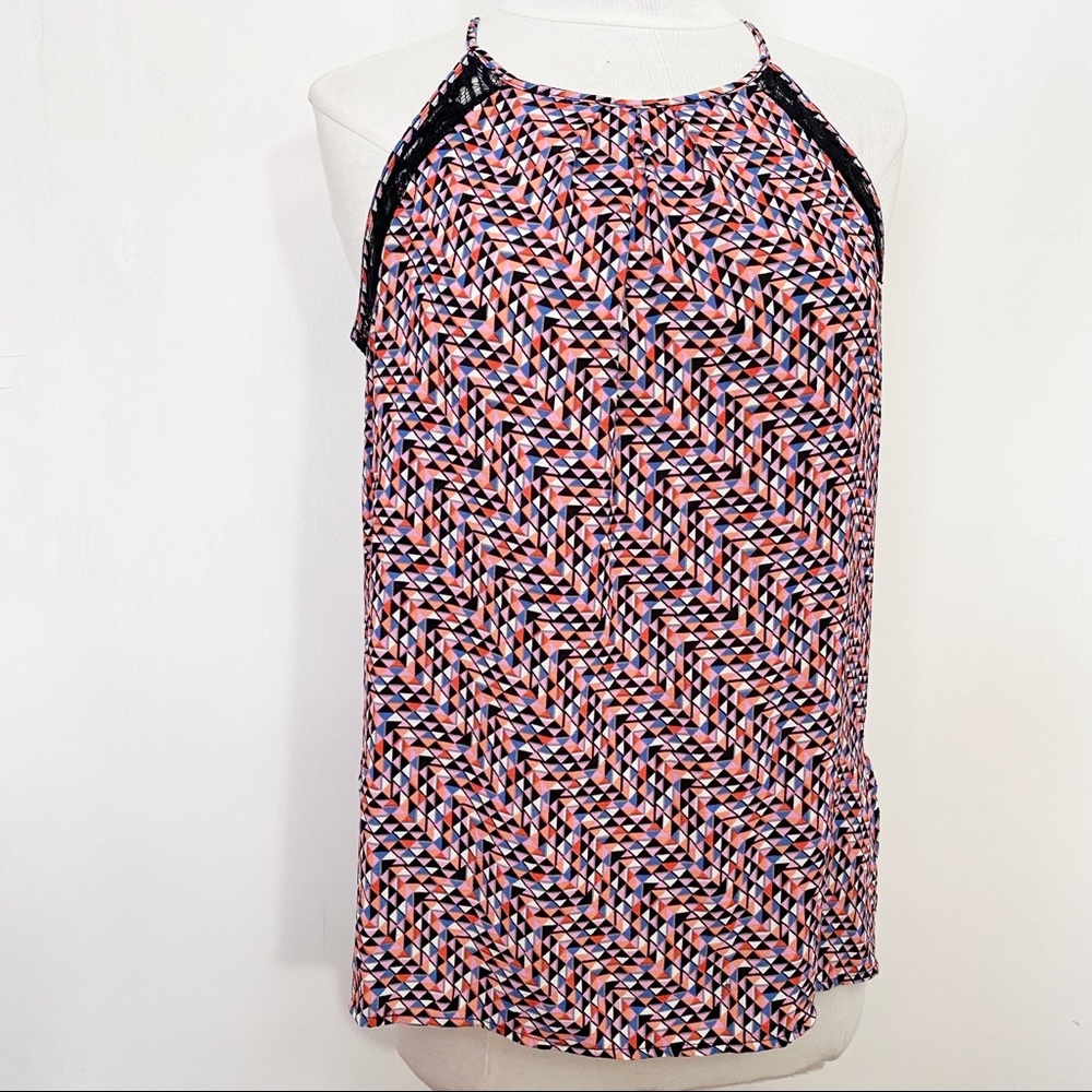 CANDIES high neck sleeveless spaghetti strap lace trimmed graphic print L